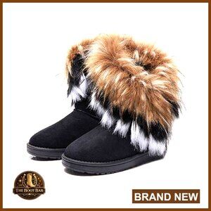 Faux Fur Tassel Ankle Boots Winter Snow Boots Suede Flat Booties Chic